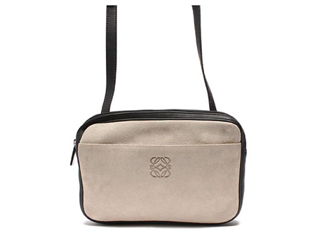 LOEWE Anagram Suede Shoulder Bag Beige