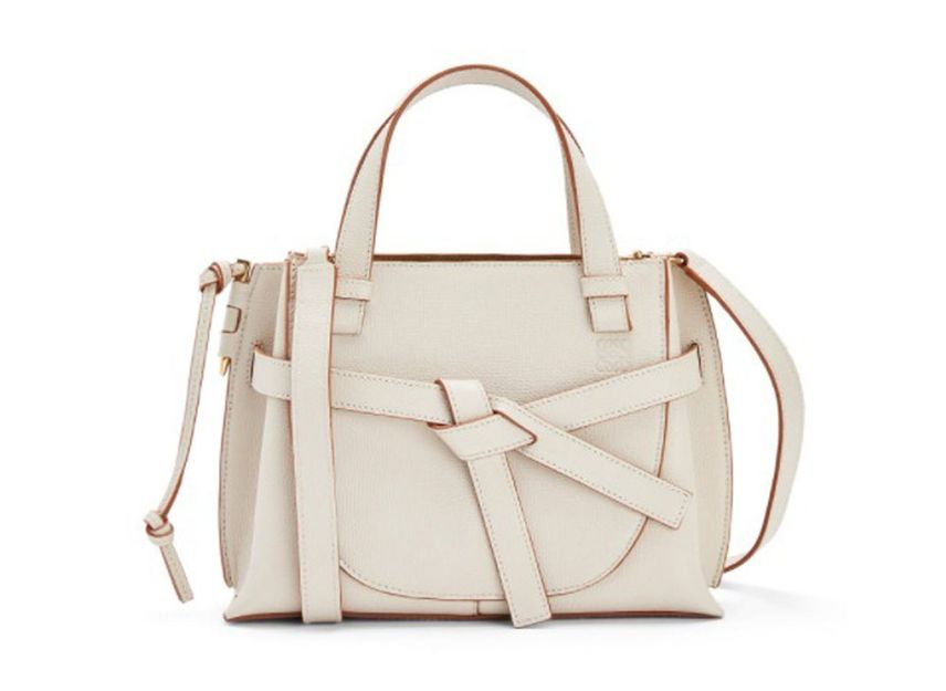 LOEWE Mini Gate Top Handle Bag In Pebble Grain Calfskin Light Ghost