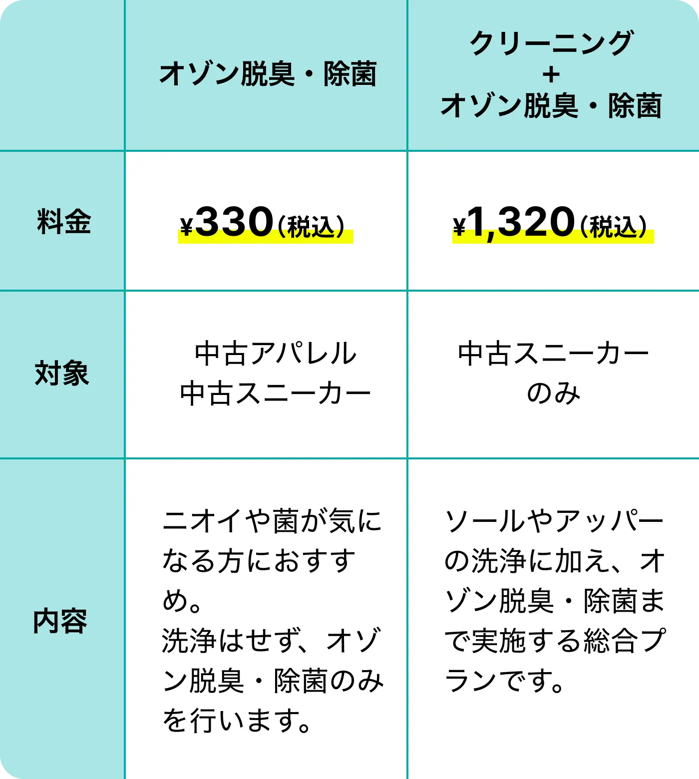 購入オプション料金表