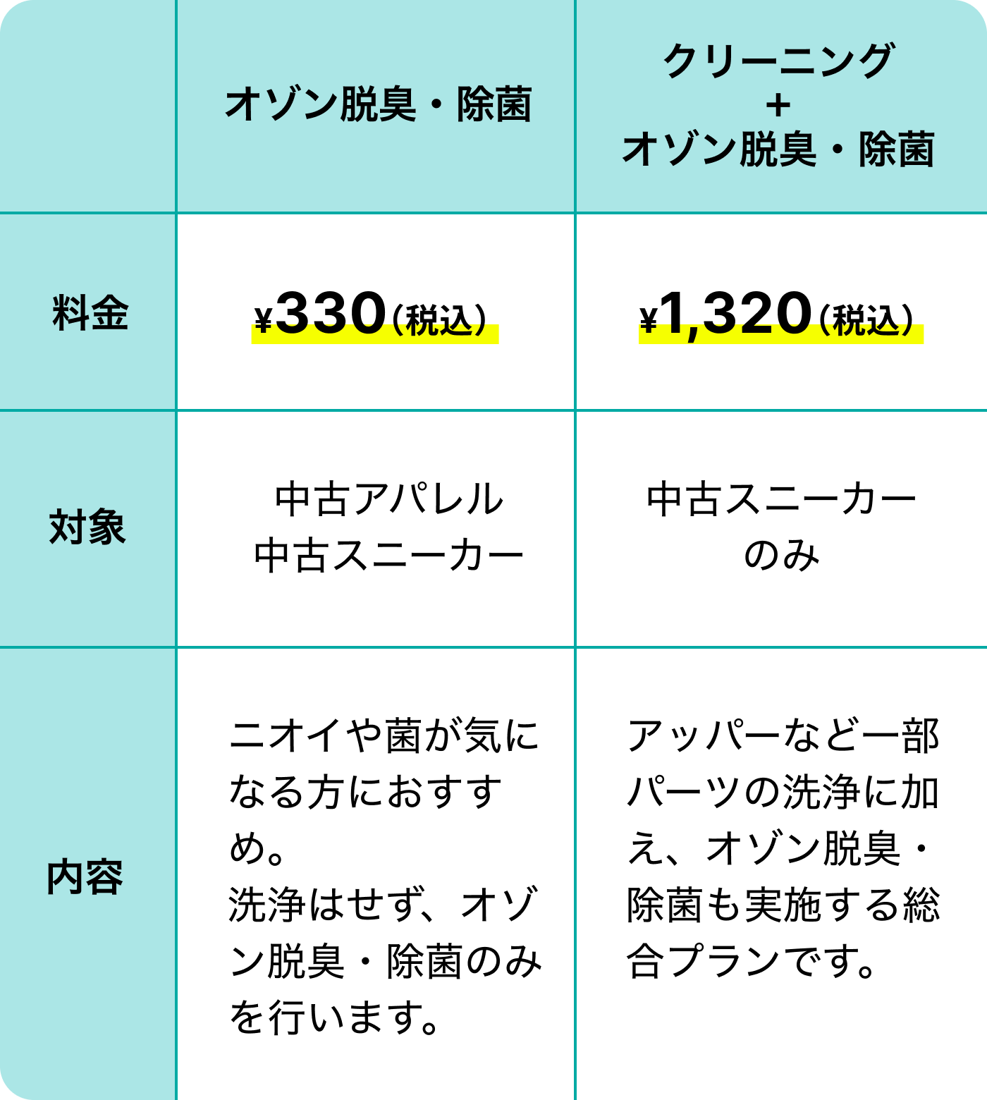 購入オプション料金表