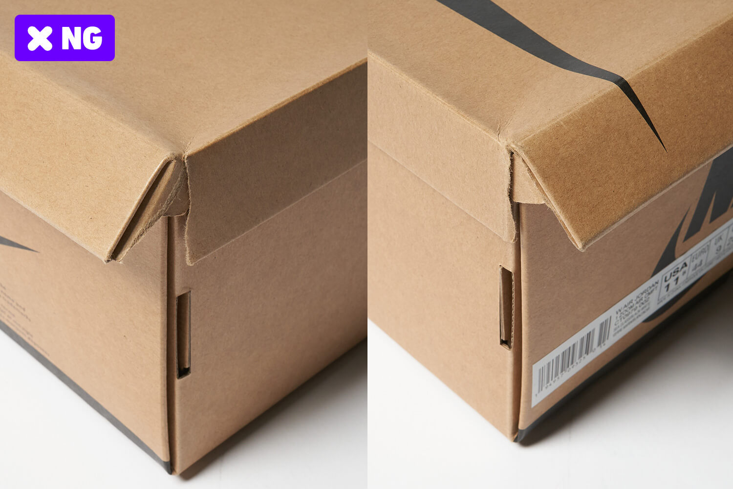 ボックス四隅の角が大きく2箇所以上裂けている